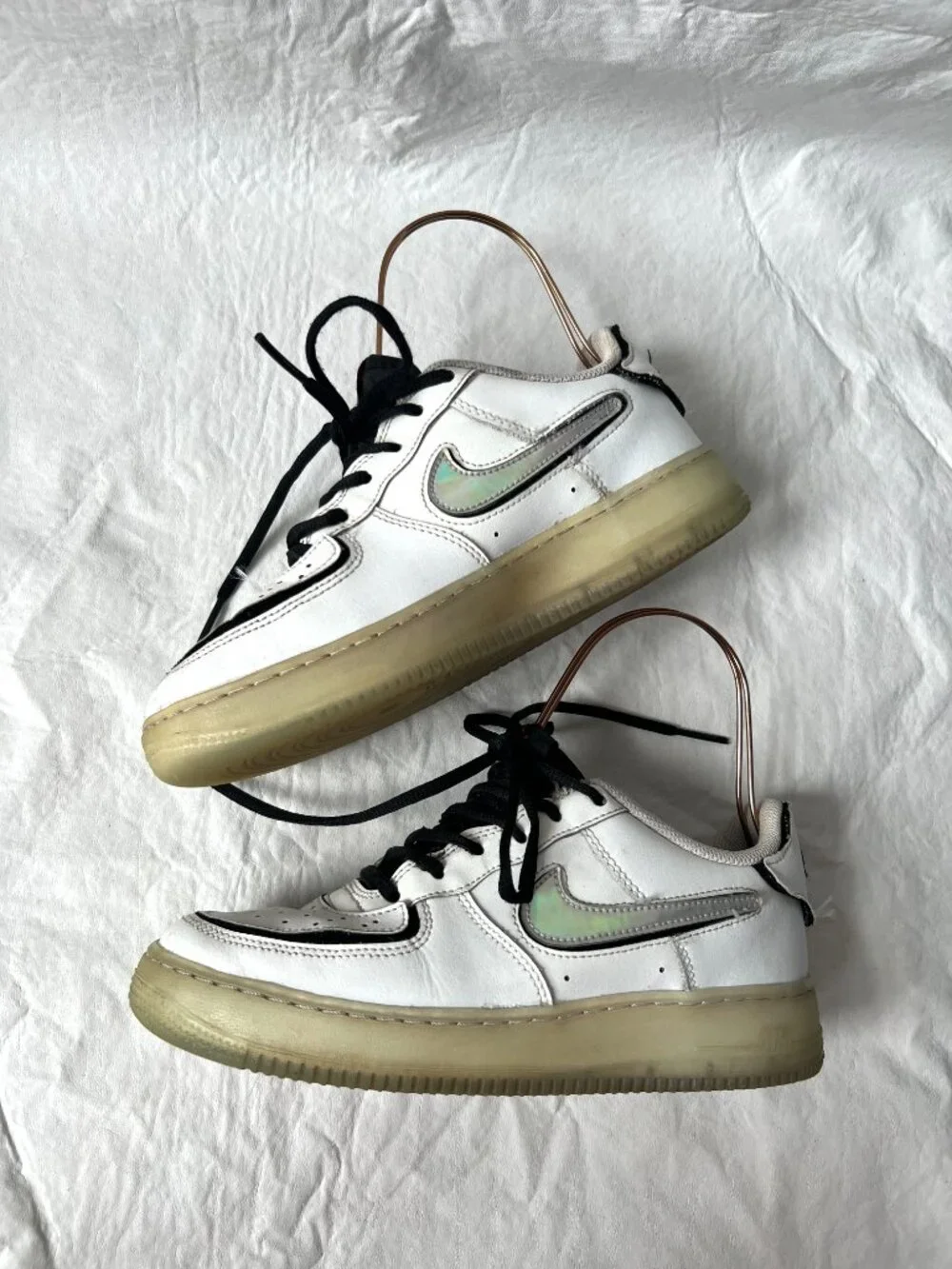 Nike Air Force 1/1 Low AF1 Mix White leather GS 6.5Y sneakers silver black holo